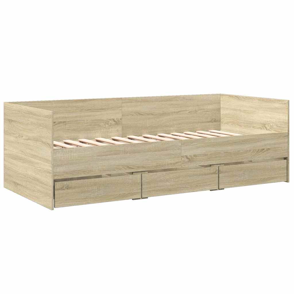 Dnevni krevet s ladicama bez madraca boja hrasta 75x190 cm