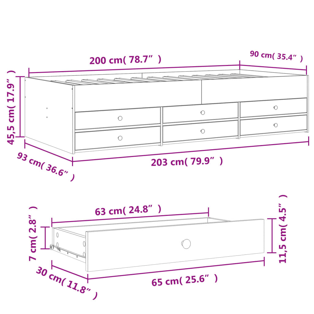 Dnevni krevet s ladicama bez madraca smeđa hrasta 90x200 cm