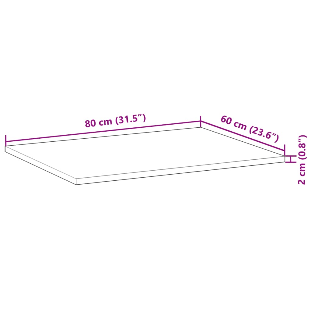 Površina za umivaonik neobrađena 80 x 60 x 2 cm od drva bagrema