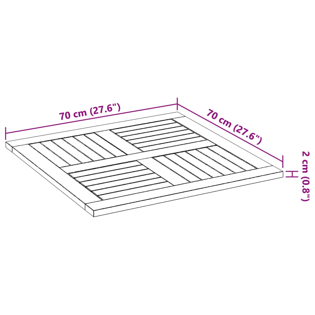 Stolna ploča 70x70x2 cm četvrtasta od masivnog drva bagrema