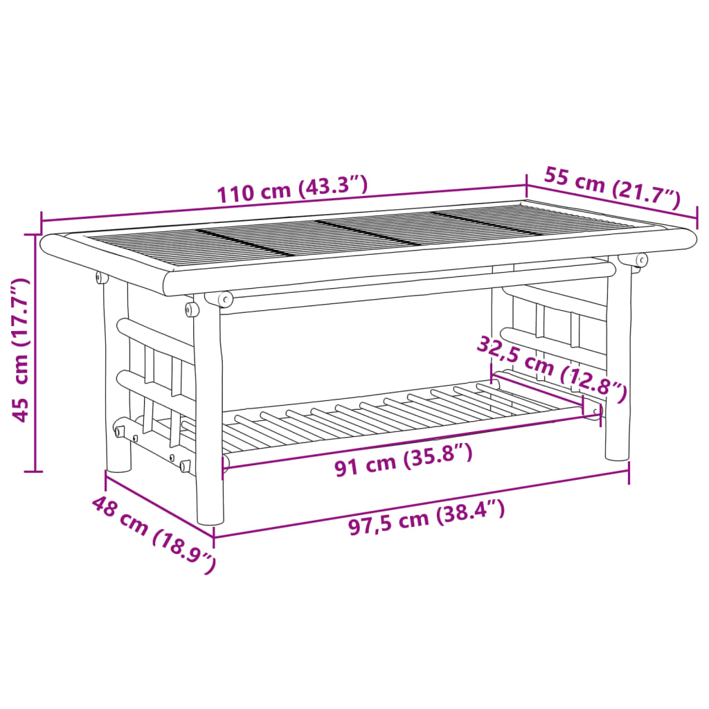 Stolić za kavu 110 x 55 x 45 cm bambus