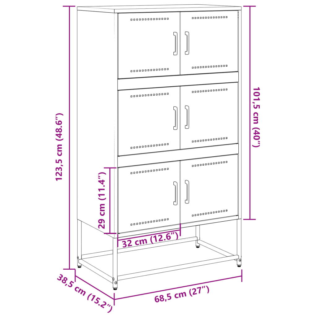 Komoda crna 68,5 x 38,5 x 123,5 cm čelična