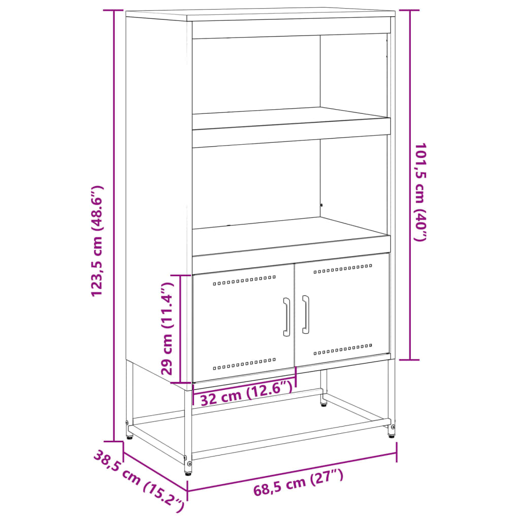Visoka komoda boja senfa 68,5 x 38,5 x 123,5 cm čelična