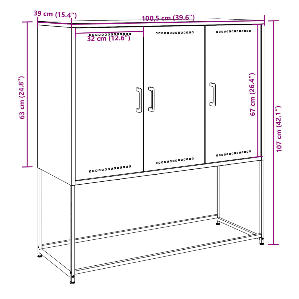 Visoka komoda antracit 100,5 x 39 x 107 cm čelična