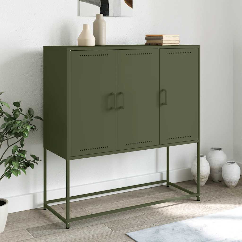 Visoka komoda maslinastozeleni 100,5x39x107 cm čelična