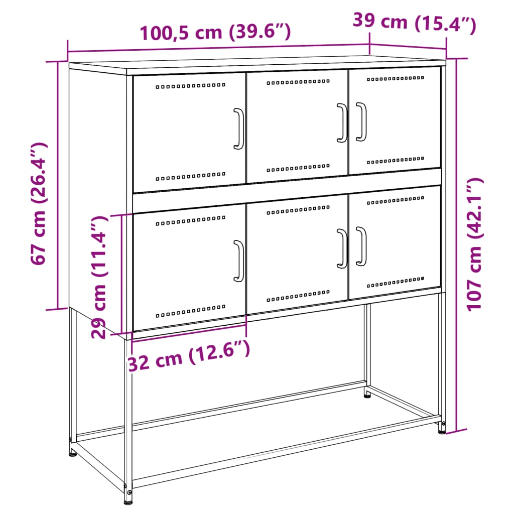 Komoda antracit 100,5 x 39 x 107 cm od čelika