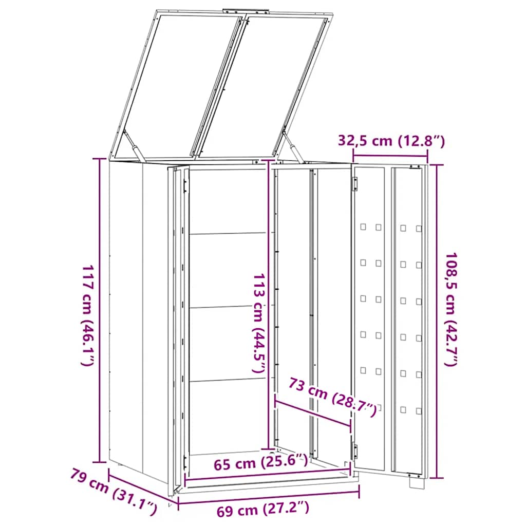 Spremište za jednu kantu za otpad siva 69 x 79 x 117 cm čelično