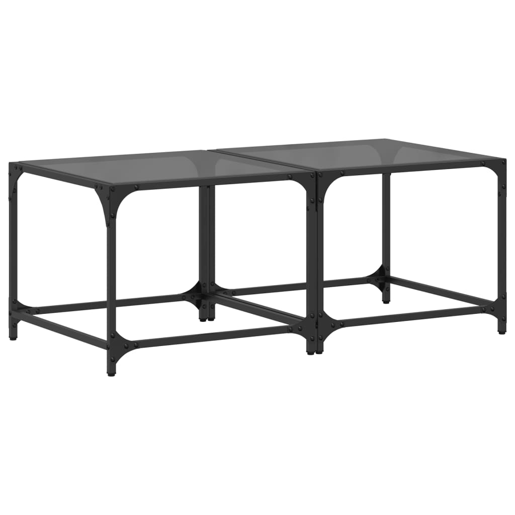 Stolići za kavu s crnim staklenim vrhom 2 kom 50x50x40 cm čelik
