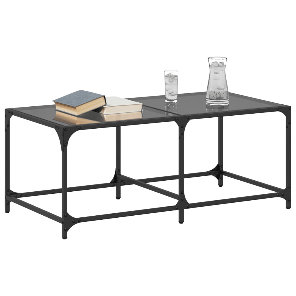 Stolić za kavu s crnom staklenom površinom 98,5x50x40 cm čelik