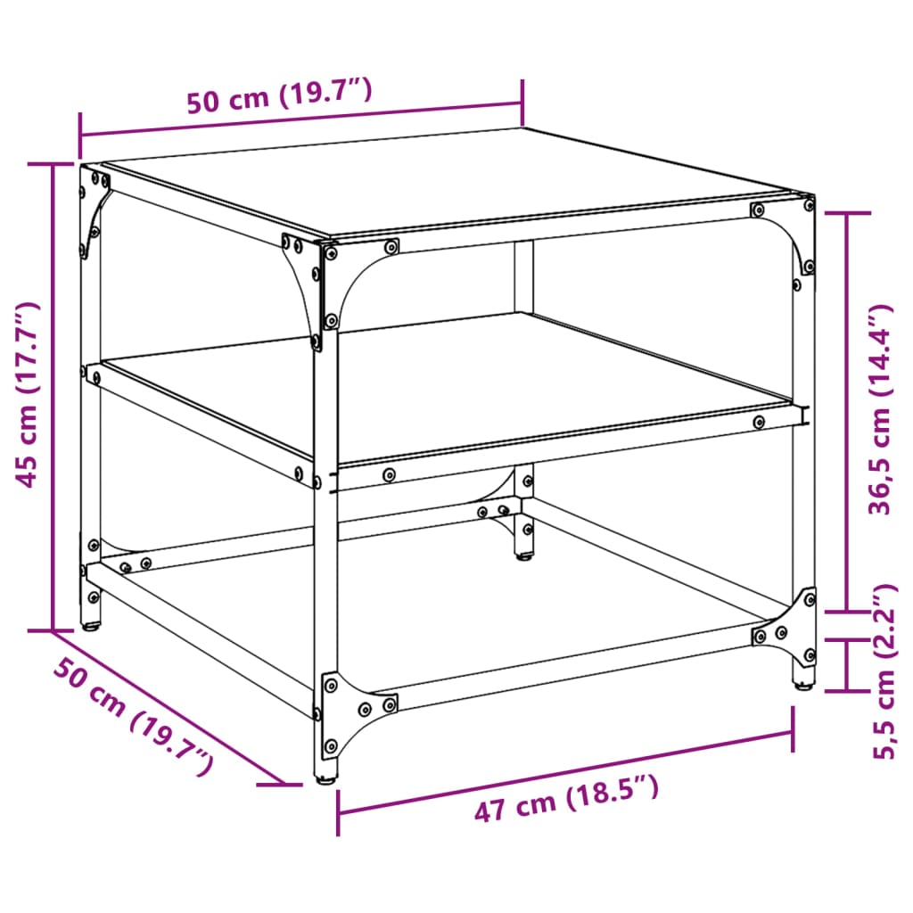 Stolići s prozirnom staklenom površinom 2 kom 50x50x45 cm čelik