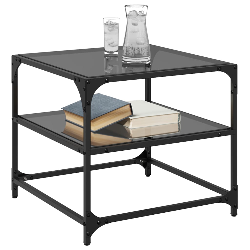 Stolići za kavu s crnim staklenim vrhom 2 kom 50x50x45 cm čelik