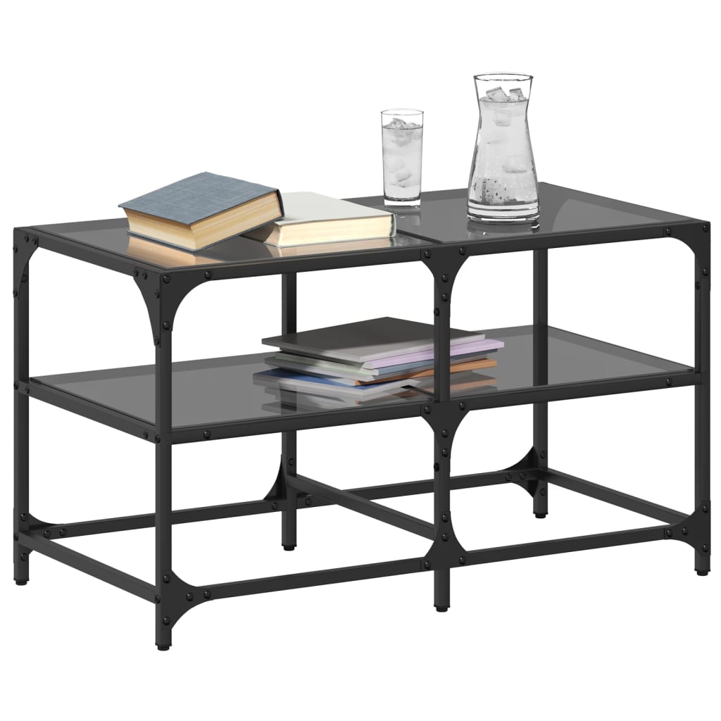 Stolić za kavu s crnom staklenom površinom 78,5x40x45 cm čelik