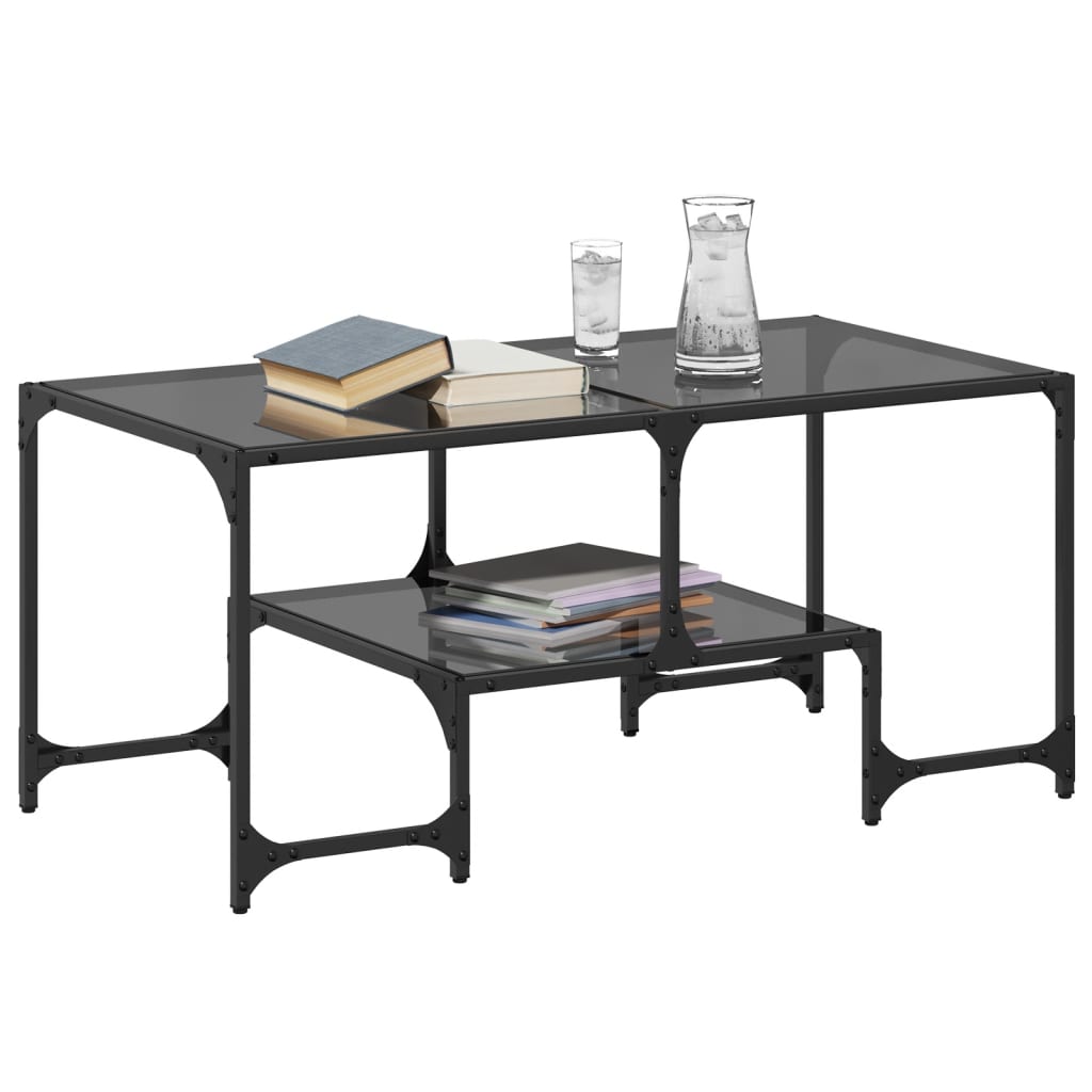 Stolić za kavu s crnom staklenom površinom 98,5x50x45 cm čelik