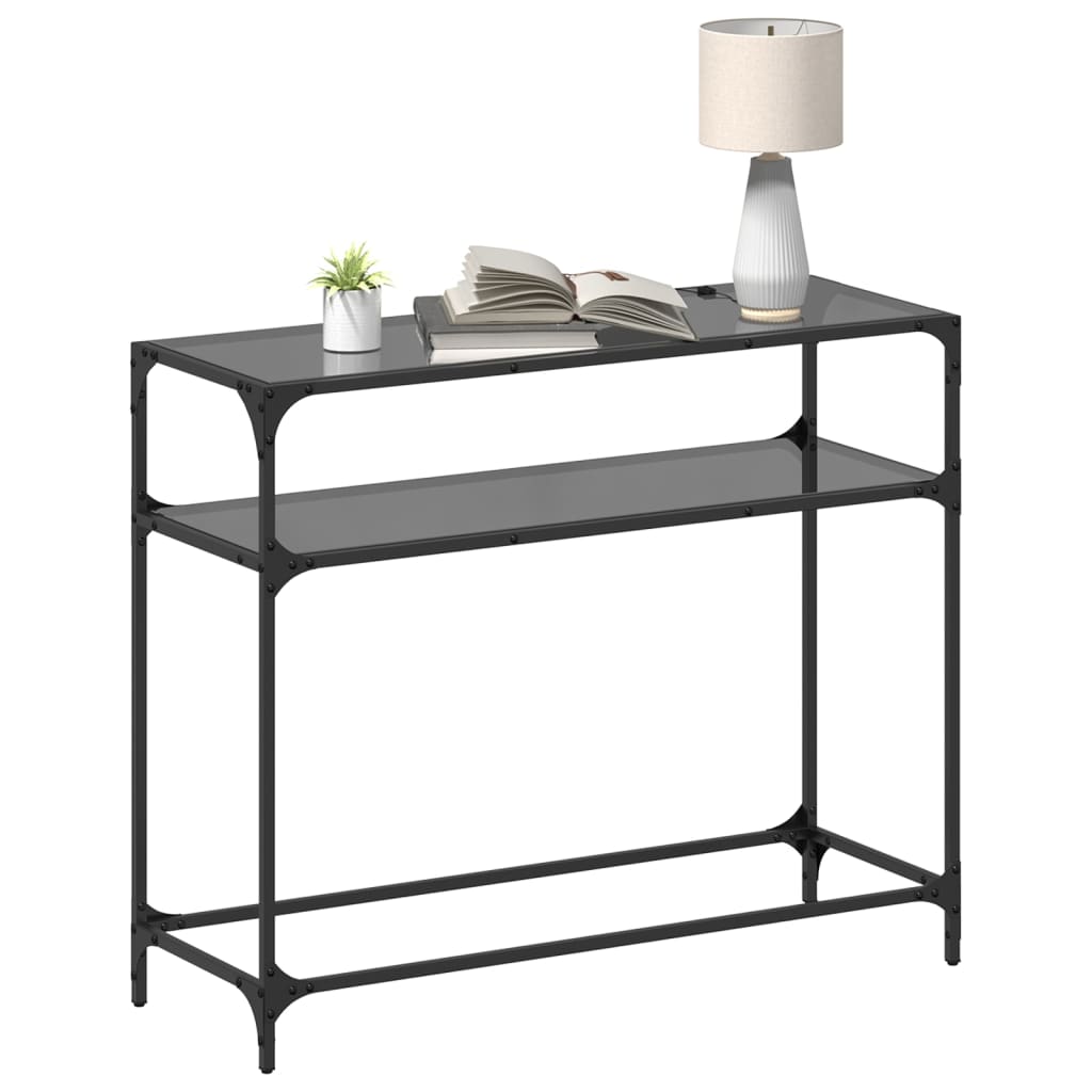 Konzolni stol s crnom staklenom površinom 98x35x81 cm čelični