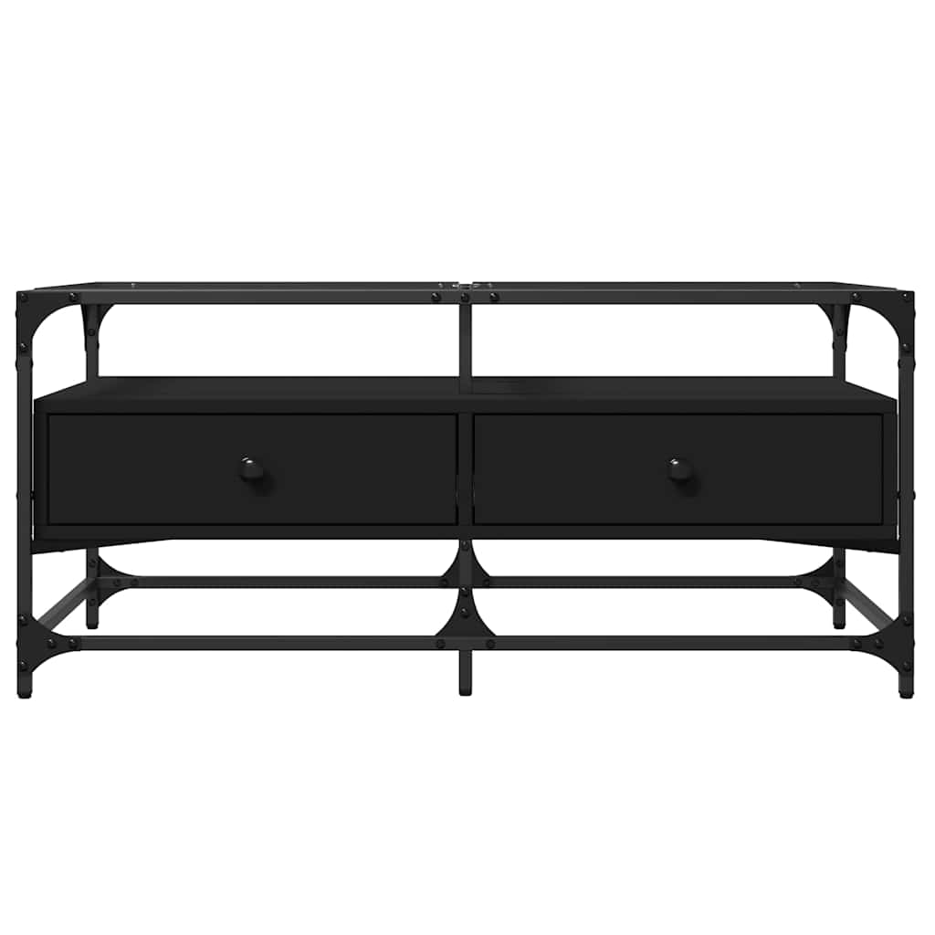 Stolić sa staklenom površinom crni 98,5x50x45 cm čelik