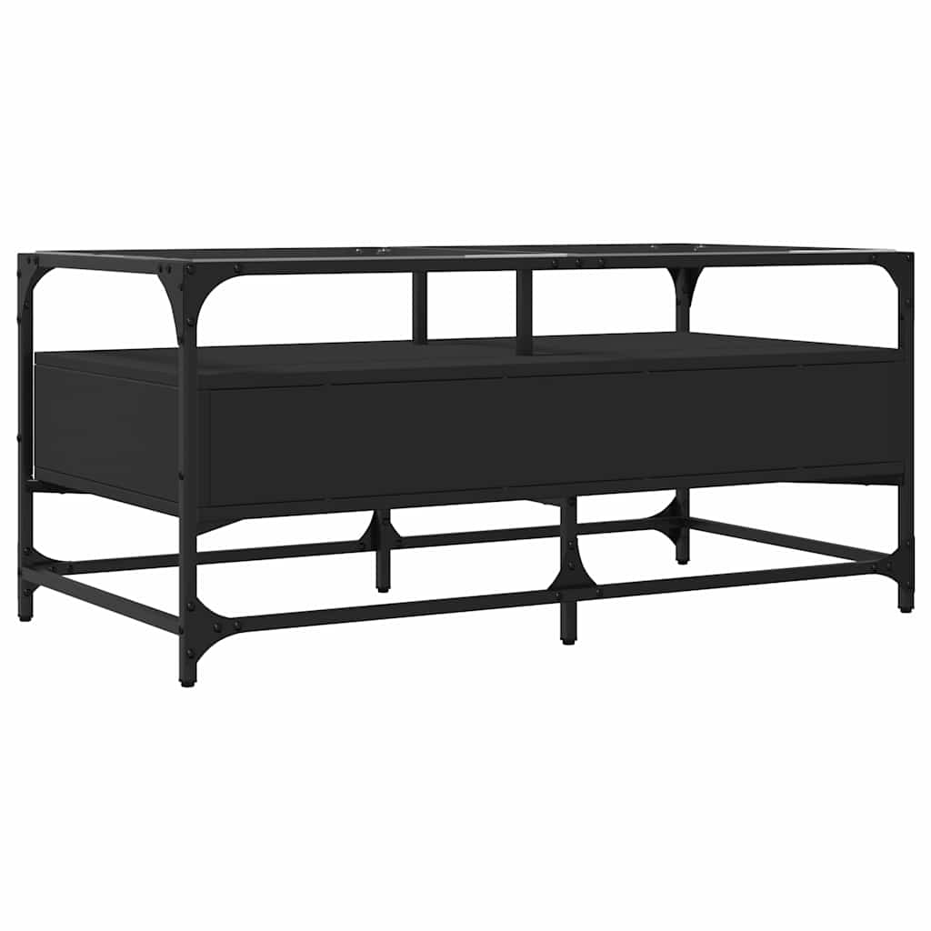 Stolić sa staklenom površinom crni 98,5x50x45 cm čelik