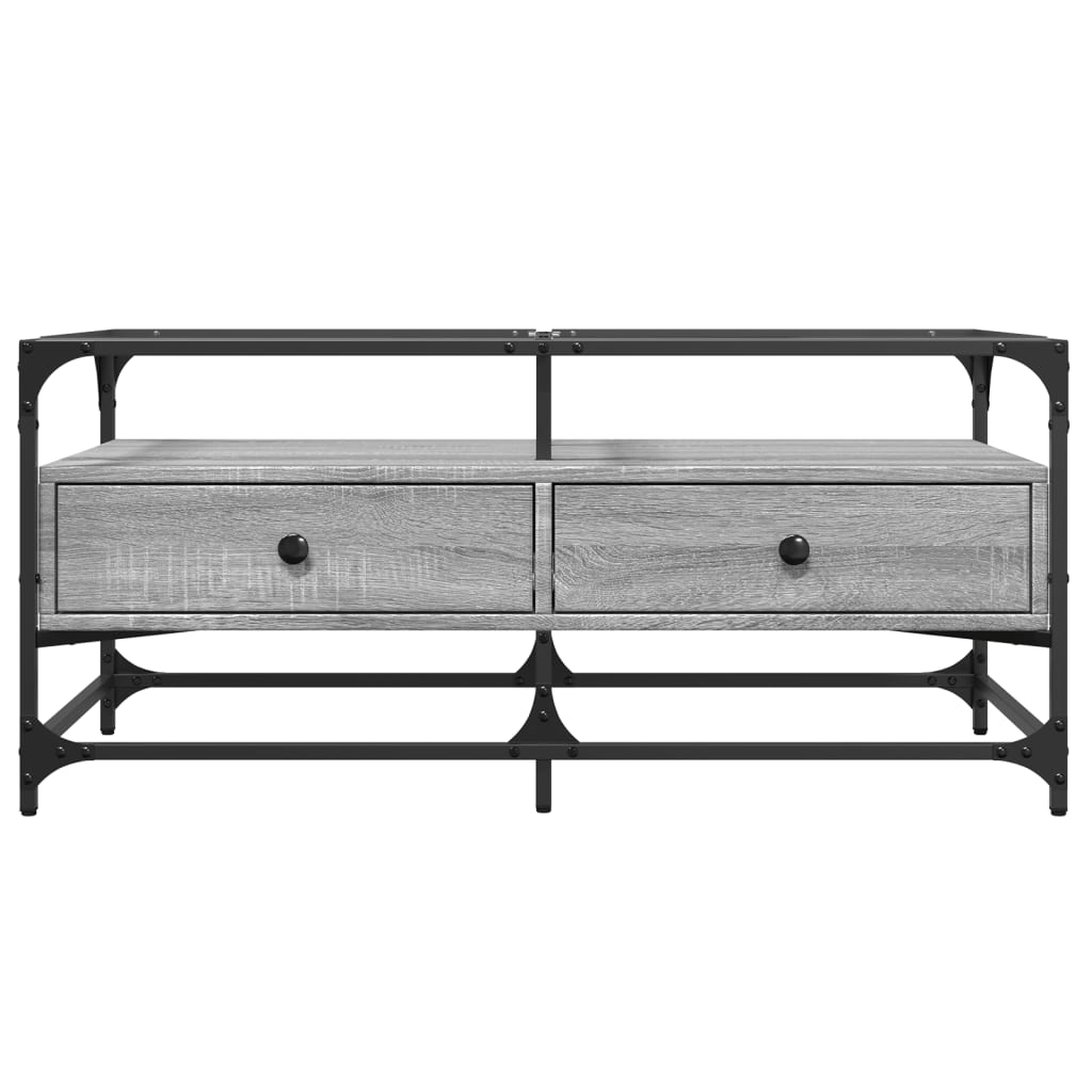 Stolić sa staklenom površinom boja hrasta 98,5x50x45 cm čelik