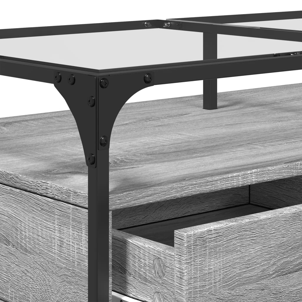 Stolić sa staklenom površinom boja hrasta 98,5x50x45 cm čelik