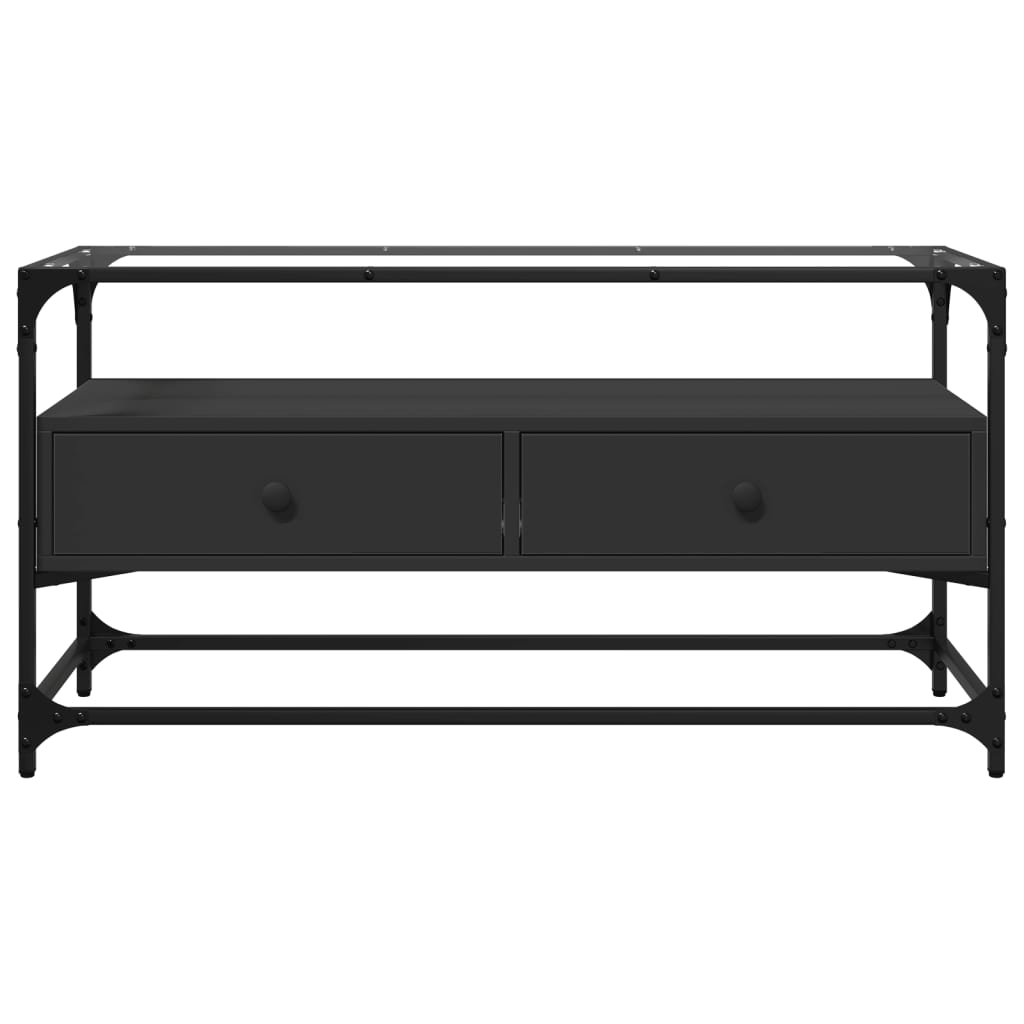TV ormarić sa staklenom površinom crni 98 x 35 x 51 cm drveni