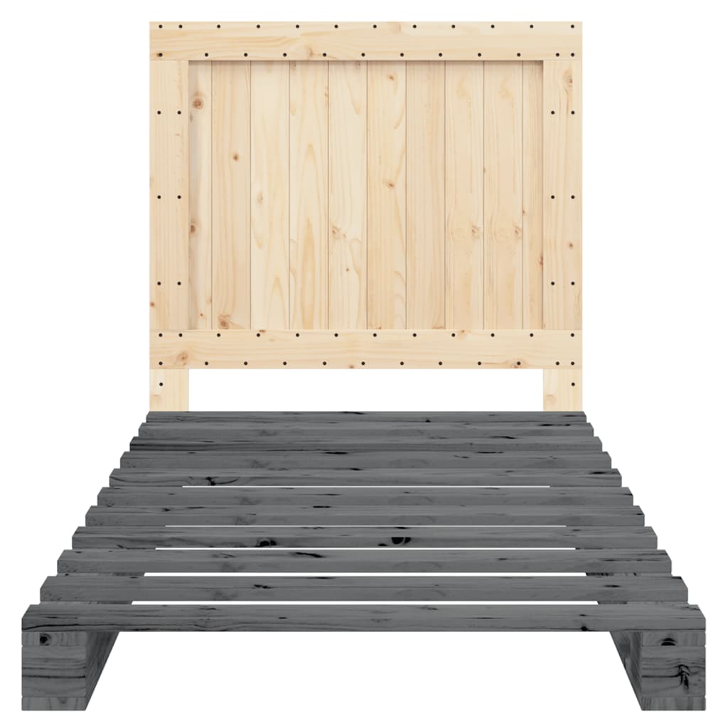 Okvir za krevet s uzglavljem sivi 100x200 cm masivna borovina