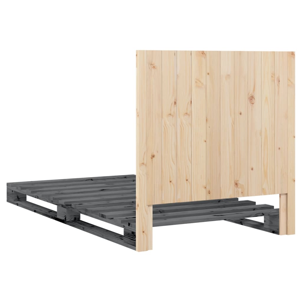 Okvir za krevet s uzglavljem sivi 100x200 cm masivna borovina