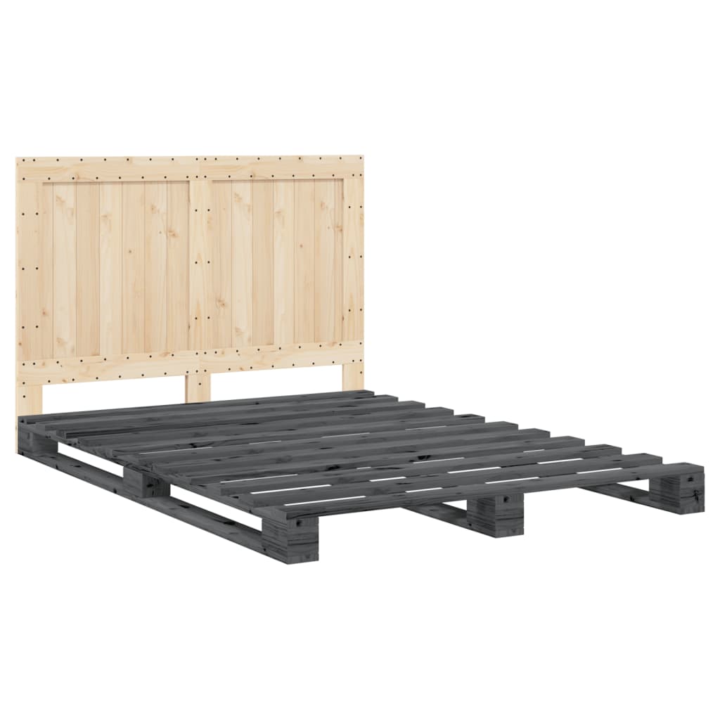 Okvir za krevet s uzglavljem sivi 140x200cm od masivne borovine