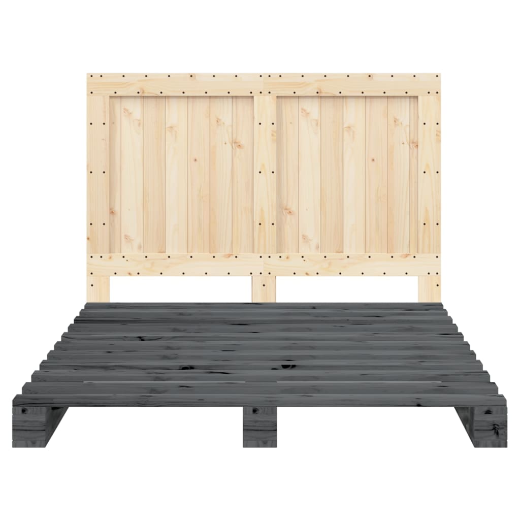 Okvir za krevet s uzglavljem sivi 140x200cm od masivne borovine