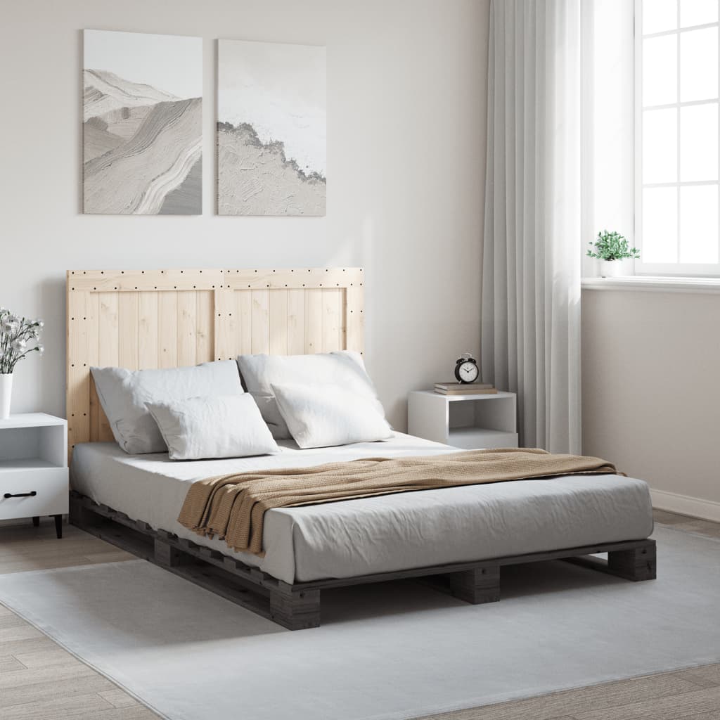 Okvir za krevet s uzglavljem sivi 140x200cm od masivne borovine