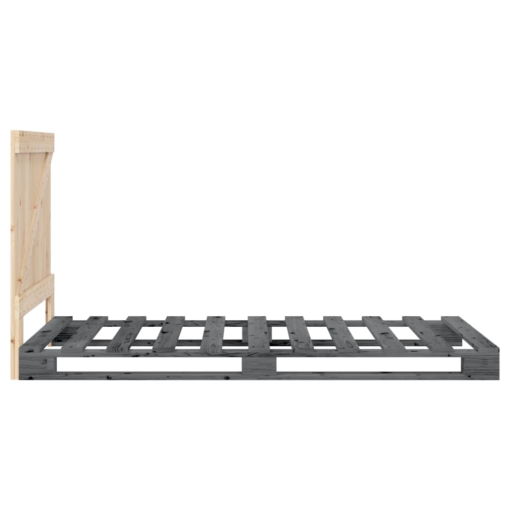 Okvir za krevet s uzglavljem sivi 90x200 cm masivna borovina