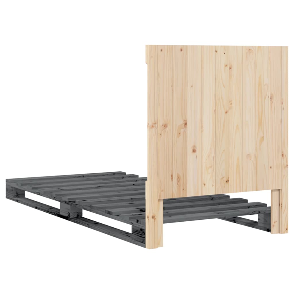 Okvir za krevet s uzglavljem sivi 90x200 cm masivna borovina
