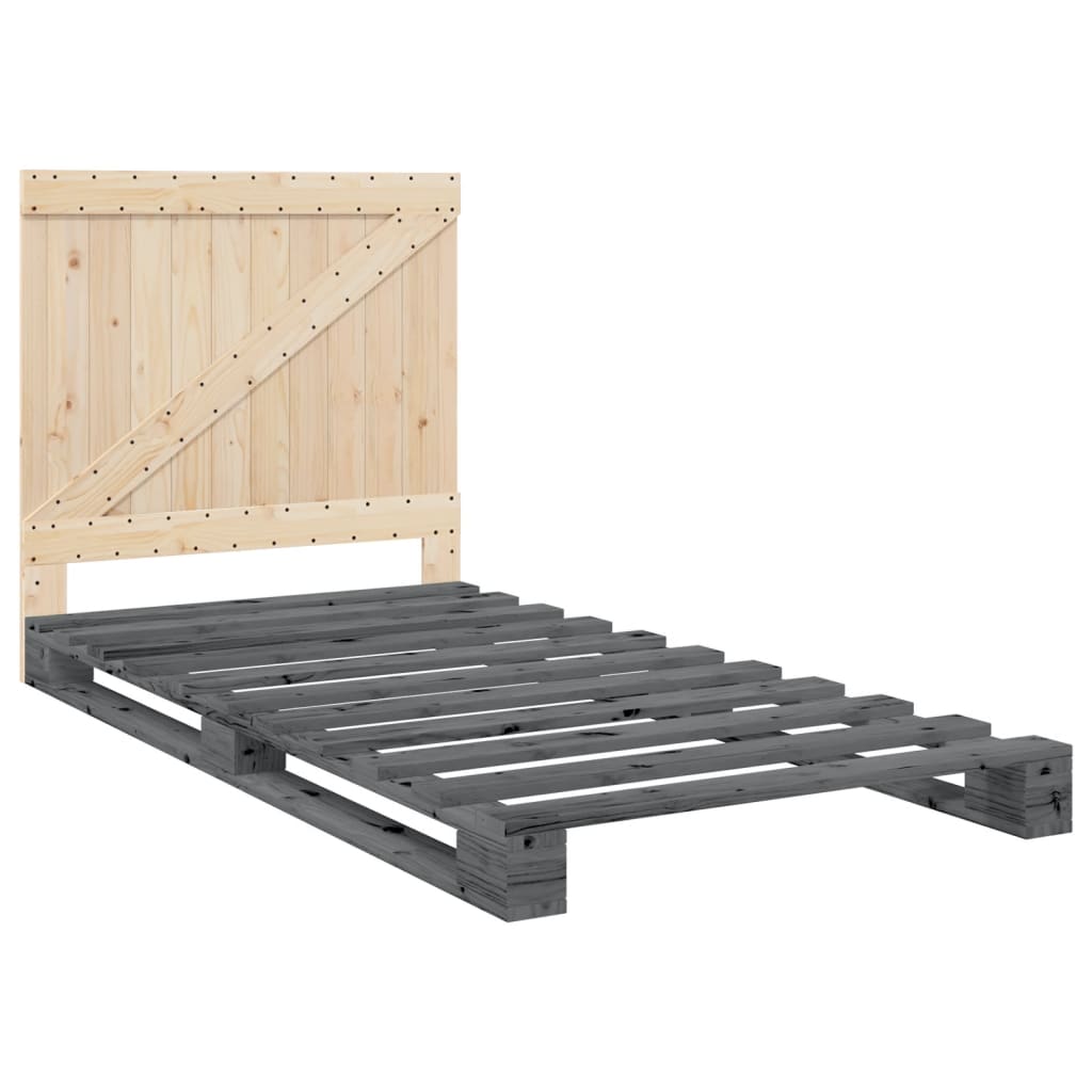 Okvir za krevet s uzglavljem sivi 100x200 cm masivna borovina