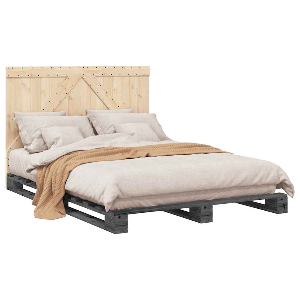 Okvir za krevet s uzglavljem sivi 140x200cm od masivne borovine