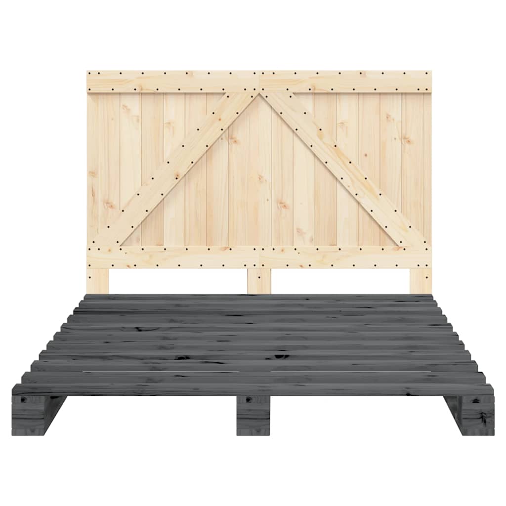 Okvir za krevet s uzglavljem sivi 140x200cm od masivne borovine