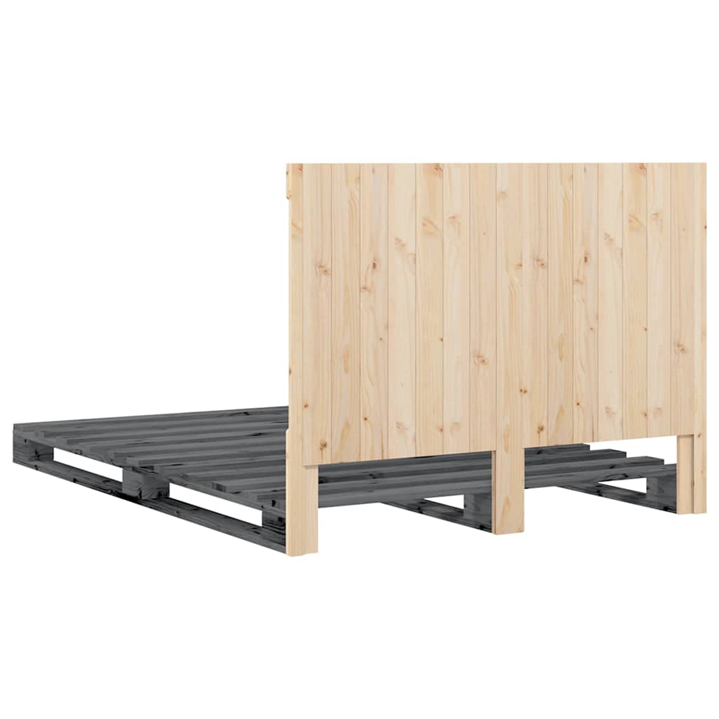 Okvir za krevet s uzglavljem sivi 140x200cm od masivne borovine