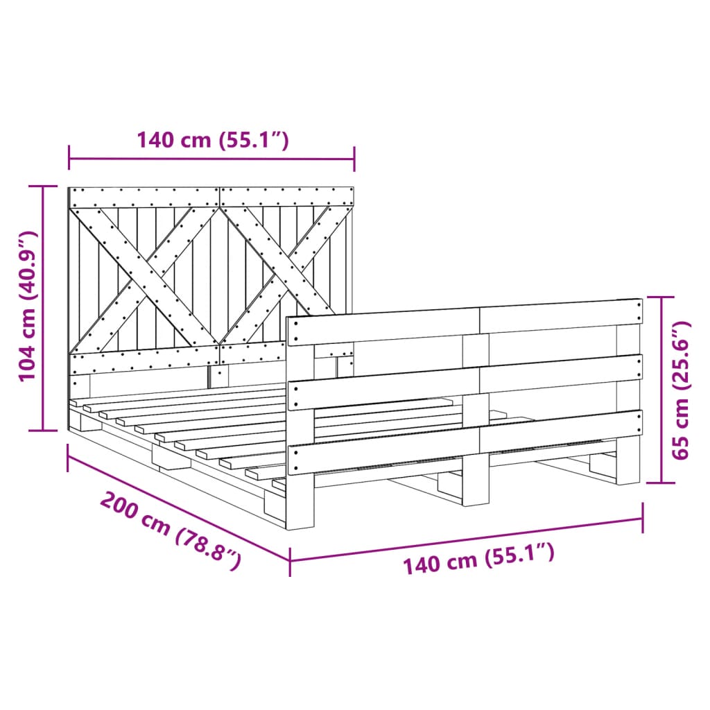 Okvir za krevet s uzglavljem 140x200 cm od masivne borovine