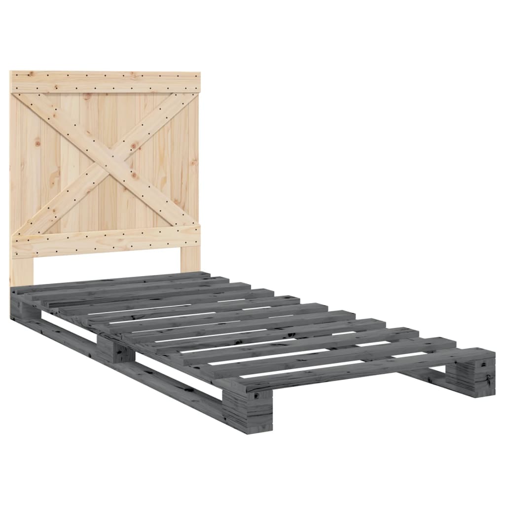 Okvir za krevet s uzglavljem sivi 90x200 cm masivna borovina