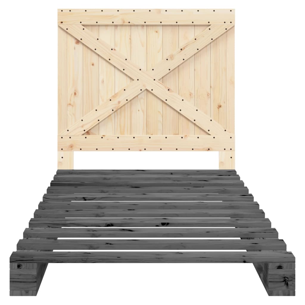 Okvir za krevet s uzglavljem sivi 100x200 cm masivna borovina