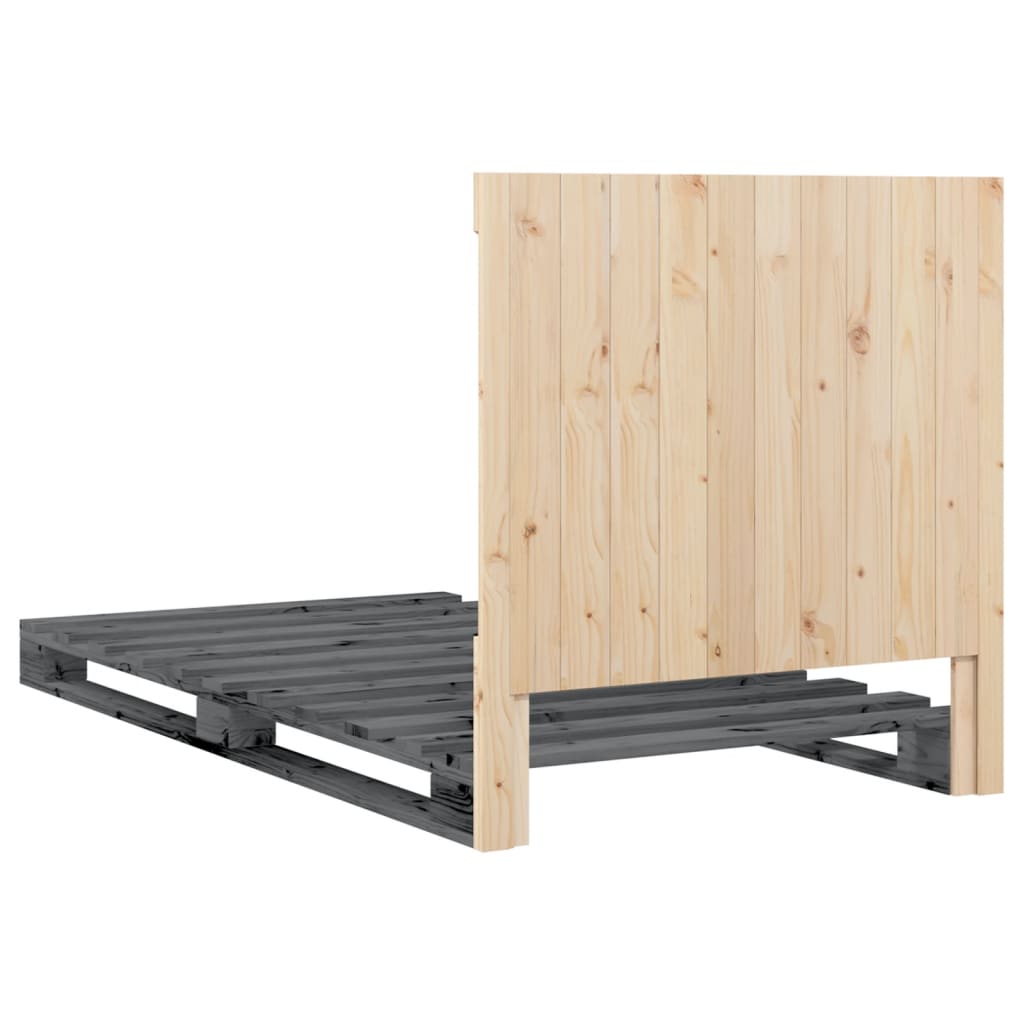 Okvir za krevet s uzglavljem sivi 100x200 cm masivna borovina
