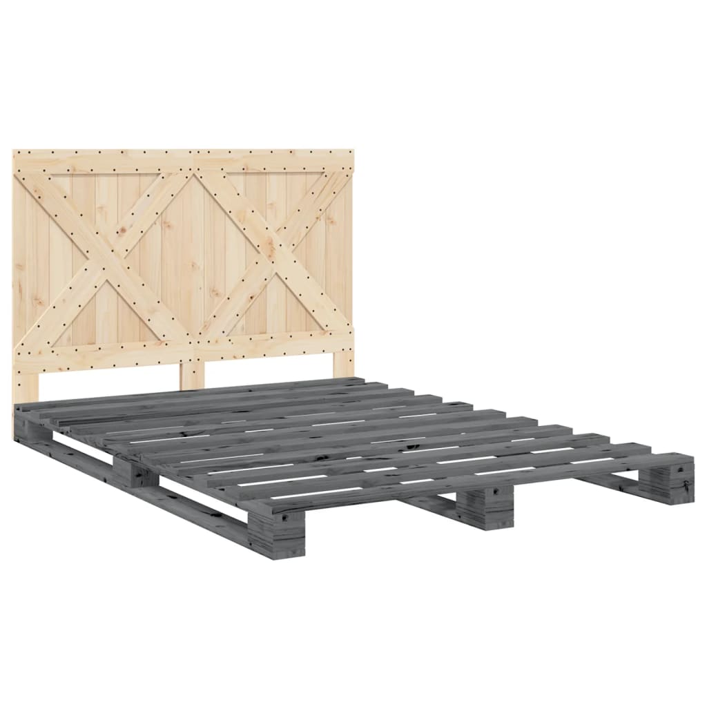 Okvir za krevet s uzglavljem sivi 140x200cm od masivne borovine