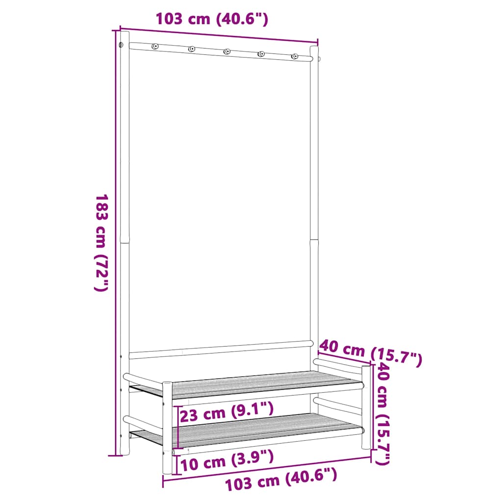 Stalak za odjeću s policama 103 x 40 x 183 cm od bambusa