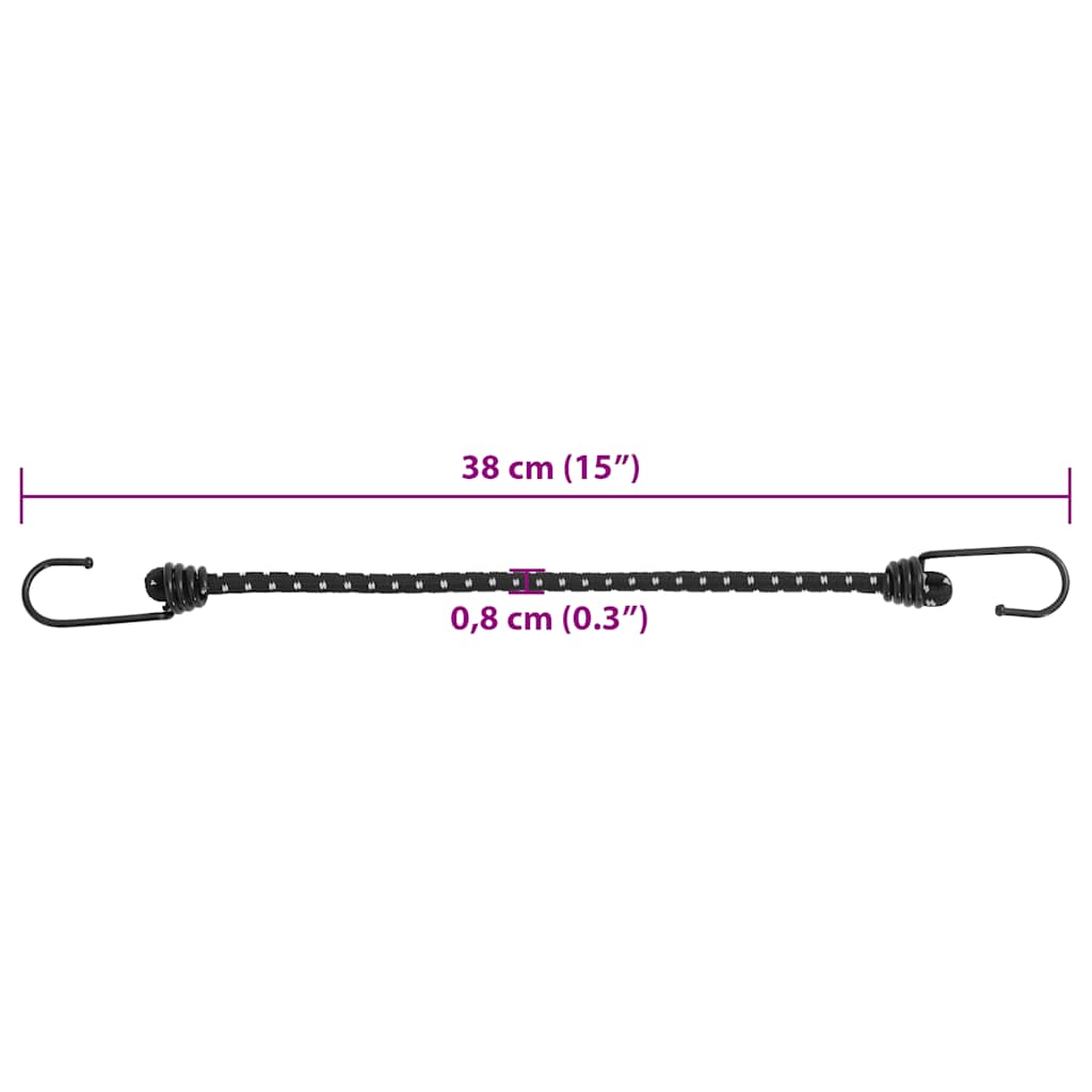 Užad za bungee s reflektirajućim prugama i kukama 50 kom 38 cm