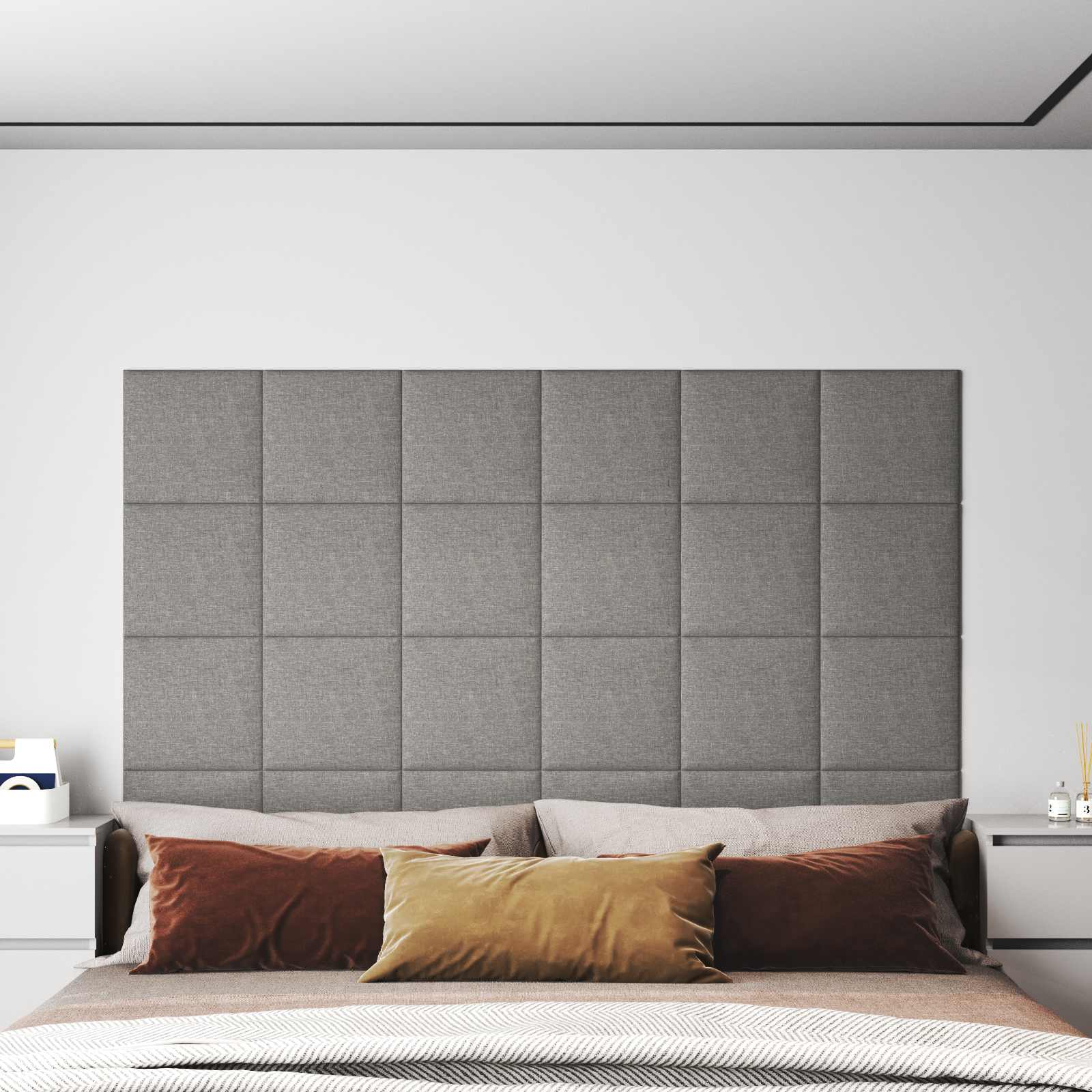 Zidna uzglavlja 12 pcs Svijetlo siva 30 x 30 cm tkanina