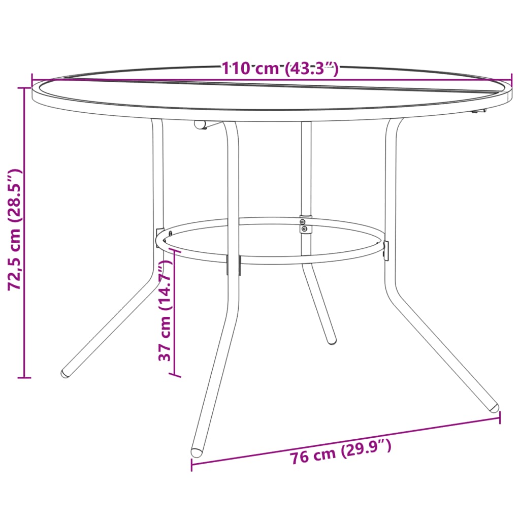Okrugli stol za terasu antracit Ø110x72,5 cm čelični