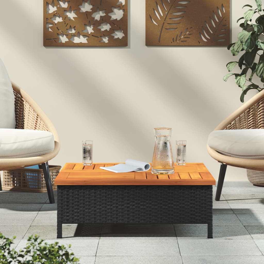 Vrtni stol crni 70 x 70 x 25 cm od ratana i bagremovog drva