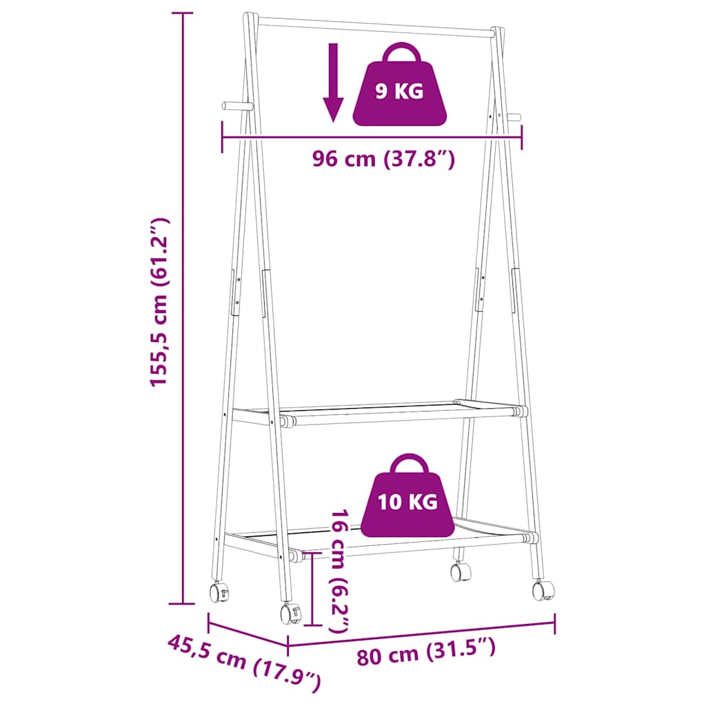 Stalak za odjeću s policama i kotačima 96x45,5x155,5 cm bambusa