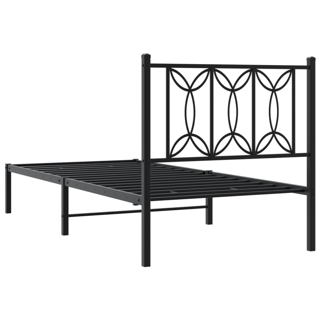 Metalni okvir za krevet s uzglavljem crni 75x190 cm
