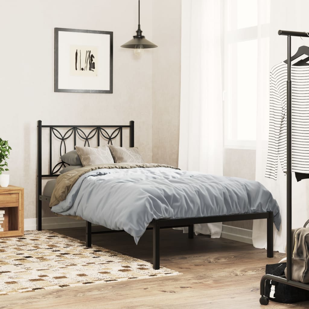 Metalni okvir za krevet s uzglavljem crni 75x190 cm
