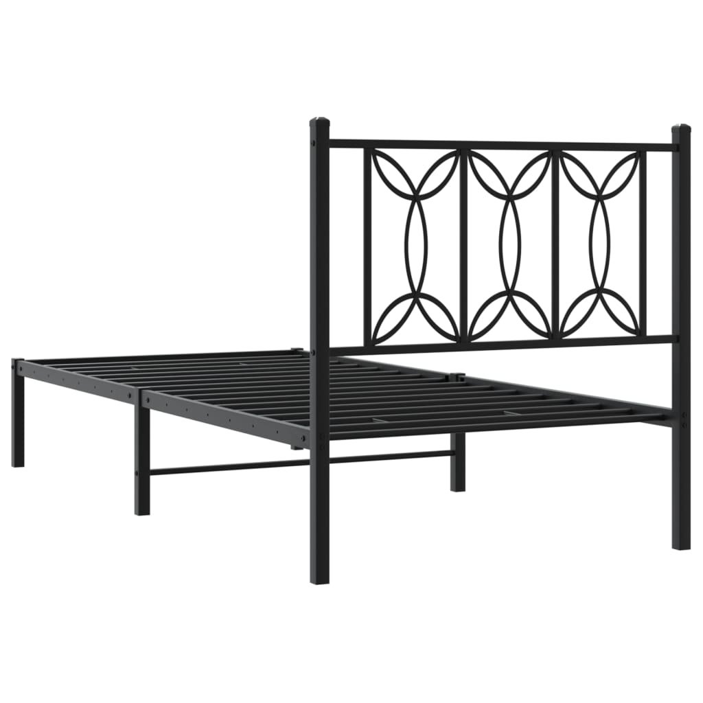 Metalni okvir za krevet s uzglavljem crni 90x200 cm