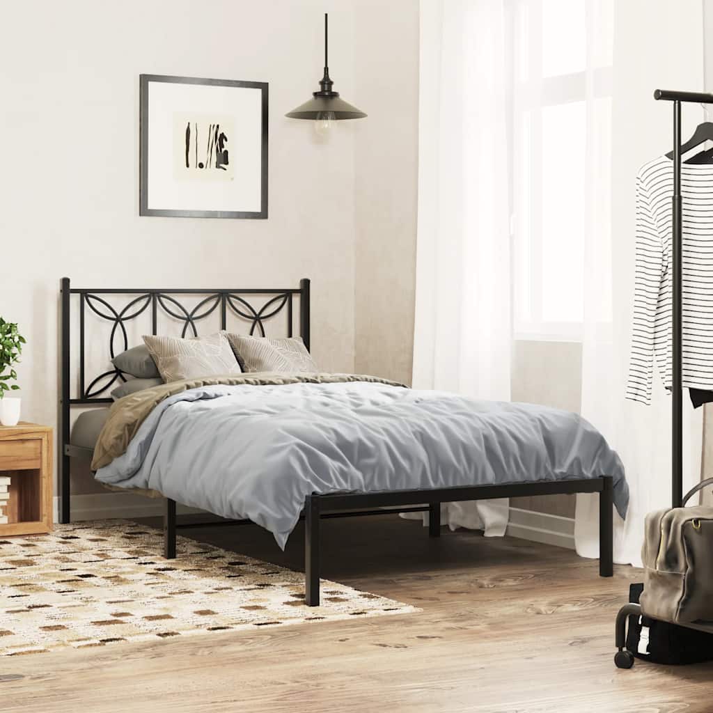 Metalni okvir za krevet s uzglavljem crni 107x203 cm