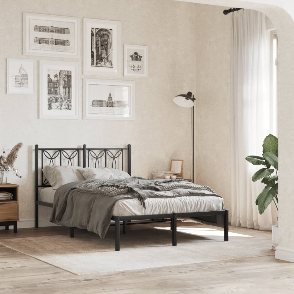 Metalni okvir za krevet s uzglavljem crni 120x190 cm